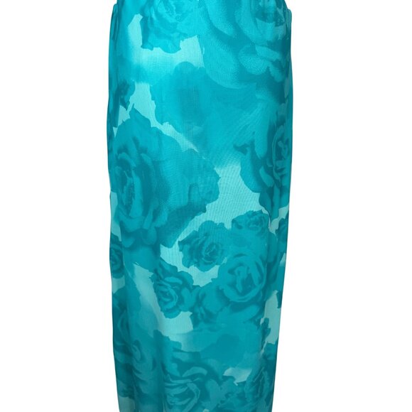 2/$30 NWT Something New Medium Turquoise/Teal Floral Ruffle Maxi Skirt Side Slit - Picture 9 of 16